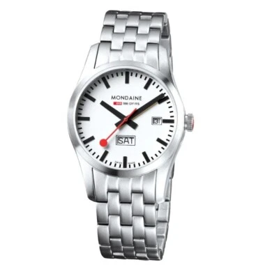 Reloj para hombre Mondaine retro plateado acero inoxidable esfera blanca - A667.30340.16SBM Foto 1 de 2