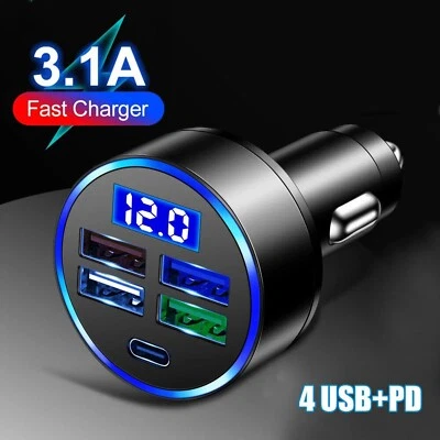 Carregador de carro 4X USB PD 30W tipo C adaptador de carga rápida para iPhone 14 13 samsung - Imagem 1 de 4