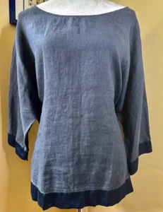 NWT Terzo Millennio Navy Linen Tunic Size XL Italy Lagenlook Resort Quiet Luxury - Picture 1 of 15