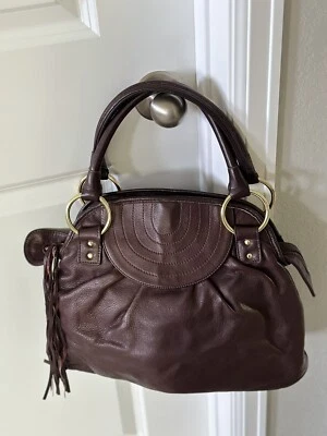 Bulga Chocolate Dark Brown Leather Hobo Handbag with Tassel - Image 1 of 4