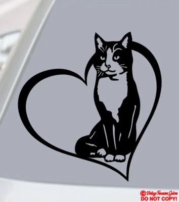 Adesivo de vinil smoking coração de gato janela de carro para-choque de parede animal de estimação gatinho - Imagem 1 de 4