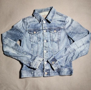 AG Adriano Goldschmied Jacket Womens Small Blue Denim Medium Wash Button Front - Picture 1 of 18