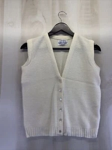 Vintage 1970-80s Bobbie Brooks 100% Pure Virgin Wool Ivory Womens Vest-USA-6899 - Picture 1 of 5