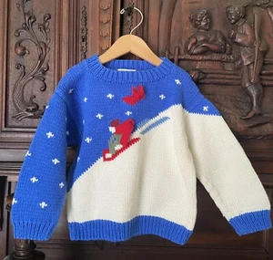 Pottery Barn Kids Size 6 Christmas Ski Winter Sweater 100% Cotton Skier Scene - Picture 1 of 8