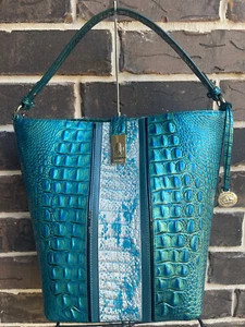 NWT $395 Brahmin Shira Bucket Shoulder Bag Shimmer Peacock Melbourne green blue - Picture 1 of 6