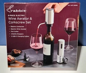 NEW ~ RABBIT Electric Wine Tool Set ~ 5-Piece ~ Corkscrew, Aerator, Stoppers - Picture 1 of 4