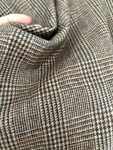 Vtg 4 3/4Yd 60"X170" DESIGNER Herringbone WOOL PLAID FABRIC Suiting Brown Beige - Picture 1 of 6