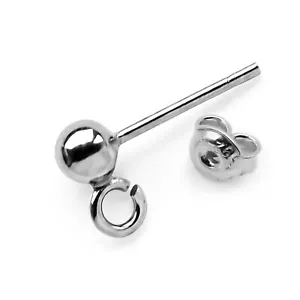 Solid 925 Silver Ball Earring Stud Posts with Open Ring 3 4mm Jewellery Findings - Picture 1 of 6