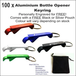 100 x Custom Engraved Personalised Metal Keyring Bottle Opener Wedding Favours - Picture 1 of 3