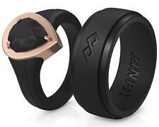 Rinfit Silicone Wedding Rings - Couple Rubber Ring Set for Him&Her Metal Framed