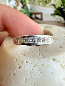 Ladies ESTATE 14k White Gold NATURAL Princess Cut Diamond Ring band - Picture 1 of 6