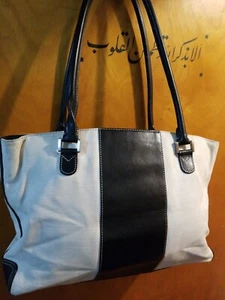 J crew COTTON LINEN Blend With Leather trim tote shoulder handbag 15"W×10"H×4"D  - Picture 1 of 12