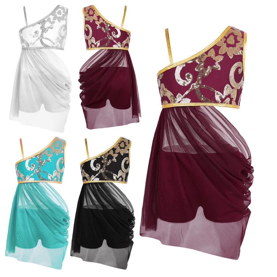 Girls Kids Lyrical Dance Dress Floral Sequin Ballet Latin Leotards Costume 2PCS  - Image 1 of 1