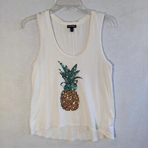 Express Women's Tank Top Size S Sequined Pineapple White Small - Picture 1 of 7