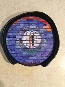 Commonwealth Of Kentucky Round Leather Coaster Set 6 Coasters & Leather Holder - Picture 1 of 4