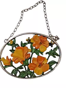 Deutscher KOHN Wandbehang Zinn handbemalt - Blumen - Bild 1 von 2