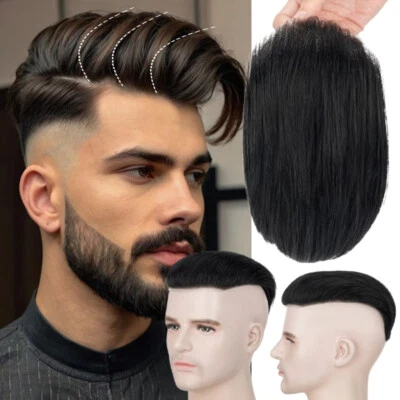 Men Toupee Remy Human Hair Hairpiece Wig Replacement System Wigs THICK Comb Back - Image 1 of 4