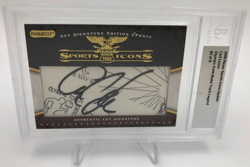 CARL LEWIS RARE AUTO Card 2009 Razor CUT SIGNATURE Icons USA OLYMPIC GOLD MEDAL - Image 1 of 4