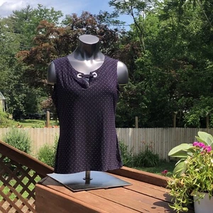 Tommy Hilfiger Womens L Blue Red Polka Dot Sleeveless Stretch Keyhole Top Shirt - Picture 1 of 12