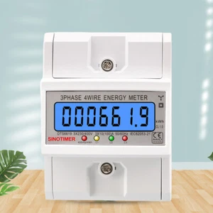 LCD Backlight 3 Phase 4 Wires Electric Energy Meter 50/60HZ KWh Meter for Indoor - Picture 1 of 18
