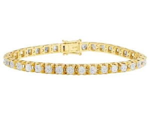 Men's Real 10K Yellow Gold Genuine Diamond 6MM Cluster Tennis Bracelet 1 CT 8.5" - Picture 1 of 6