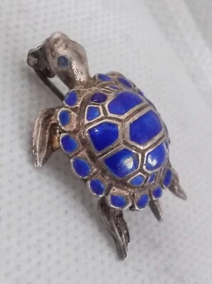 SPILLA TARTARUGA SMALTO ARGENTO 925 STERLING SILVER ENAMEL TURTLE BROOCH 1960's  - Immagine 1 di 4