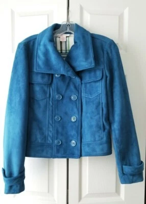 Nine & Co Turquois/Teal Faux Suede Short Jacket W/Flannel Backing Sz8 Pre-Owned - Image 1 of 4