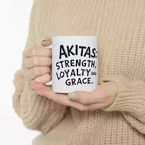 Linda taza de cerámica blanca arte Akita, regalo para amantes de los perros para fanáticos del café y el té - Imagen 1 de 7