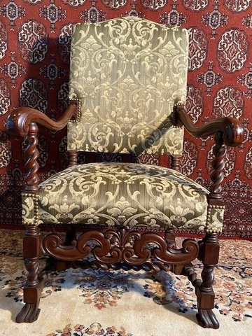 Renaissance Chair Antique Arm Carved French Revival Walnut Throne Italian Style Cover