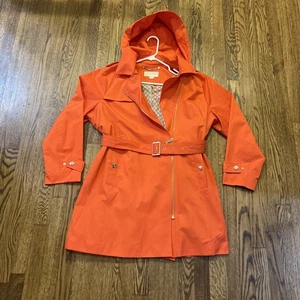 Neu 240 $ Michael Kors asymmetrischer Walker-Mantel Damen XL Reißverschluss Riemen orange goldfarben - Bild 1 von 21