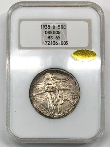 1938-D Oregon Trail Memorial Half Dollar NGC MS65 *CAC GOLD* - Old Fatty Holder - Picture 1 of 5