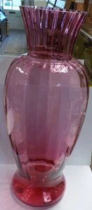 Vintage Pilgrim Glass Co. Large 15" Cranberry Optic Vase w/ Original Tag - Picture 1 of 12