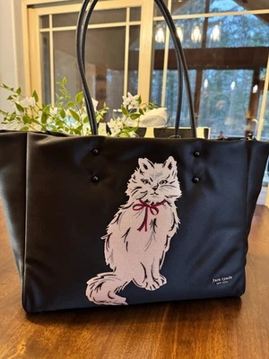 Bolso de Mano Kate Spade Whiskers Gato Blanco Adornado con Cristal Grande Expandible Foto 1 de 4