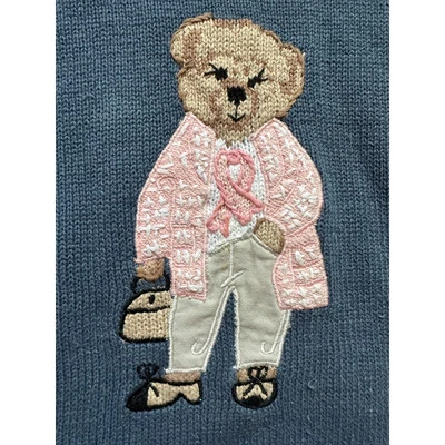 Suéter Lauren Hansen Oso de Peluche Niña Rosa Azul Vintage Cinta Cáncer de Mama  Foto 1 de 4