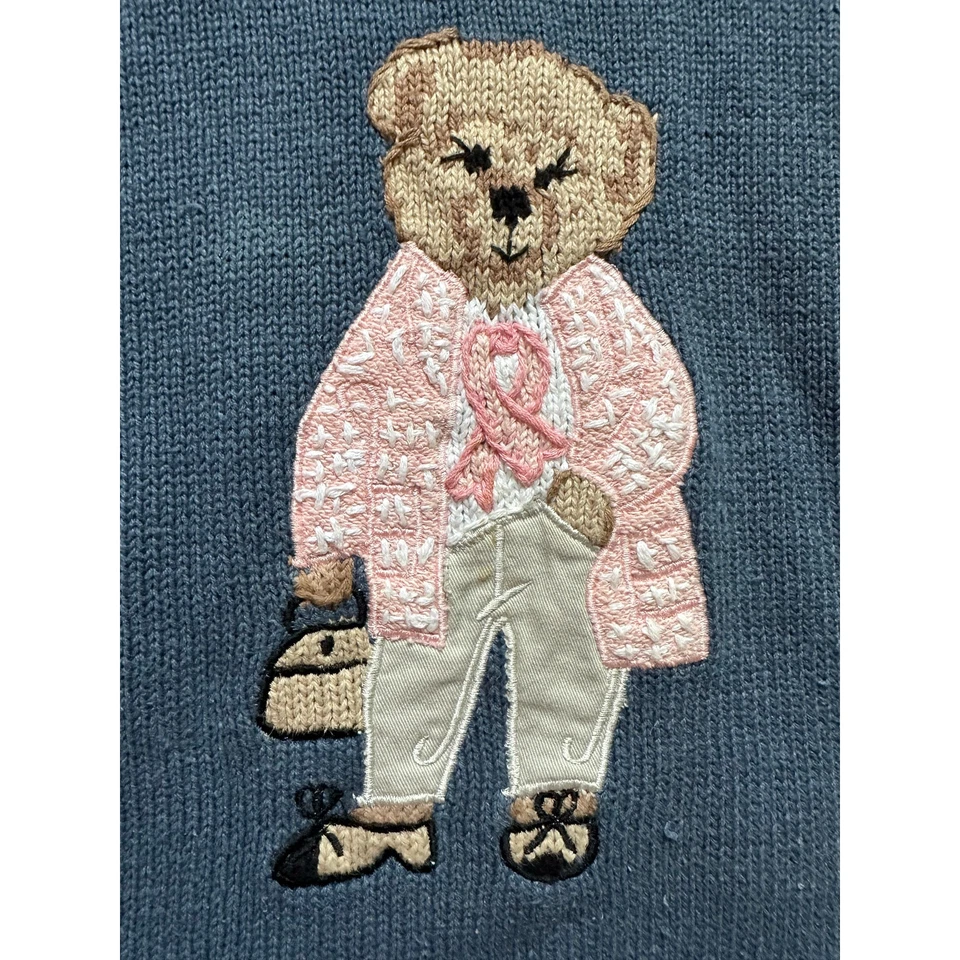 Lauren Hansen свитер плюшевый медведь девочка розовый синий винтажный рак молочной железы лента  - Изображение 1 из 4