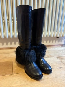 Chanel Black Leather & Fur Riding Boots - Picture 1 of 8