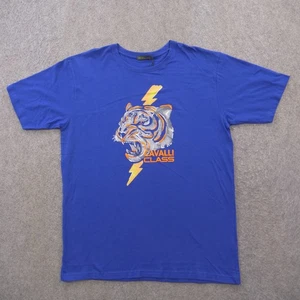 Roberto Cavalli Class Hemd Herren Large Blau Tiger Grafik Print Crew Neu - Bild 1 von 15