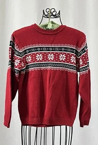 Basic Editions Christmas Sweater Boys Red White Black Tight Knit Size 10/12 - Picture 1 of 2