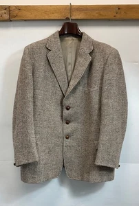 Vintage Gaunson Harris Tweed-Men’s Blazer Brown Beige Houndstooth-Pure Wool M/L - Picture 1 of 19