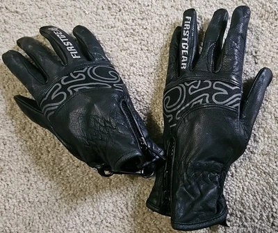 Guante de motocicleta Firstgear Highway de cuero negro para mujer talla klp mediana  Foto 1 de 4