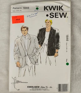 VTG 80s Kwik Sew Pattern 1846 Men's Jacket Blazer Sport Coat S M L XL Uncut - Picture 1 of 3