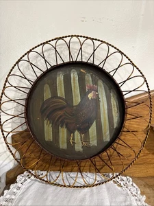 Vintage Hand Painted Toleware Tin Metal Bowl Dish Chicken Hen Country Farmhouse - Picture 1 of 10