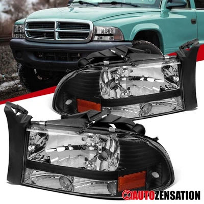 Fit 1997-2004 Dodge Dakota 98-03 Durango Black Headlights Headlamps Left+Right - Image 1 of 4