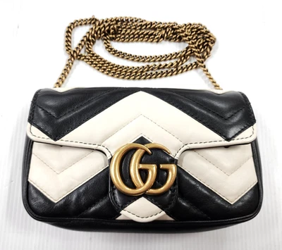 Bolso de hombro Gucci GG Marmont mini cadena 476433 piel de becerro blanco/negro Foto 1 de 4