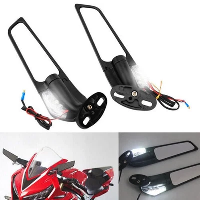 Adjustable Wind Wing Rearview Mirrors w/Light For Suzuki GSXR250R 600 750 1000 - Image 1 of 4