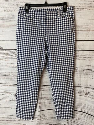 Pantalones Old Navy para mujer 10 Pixie tiro alto secretos bolsillos ajustados azul blanco a cuadros Foto 1 de 4