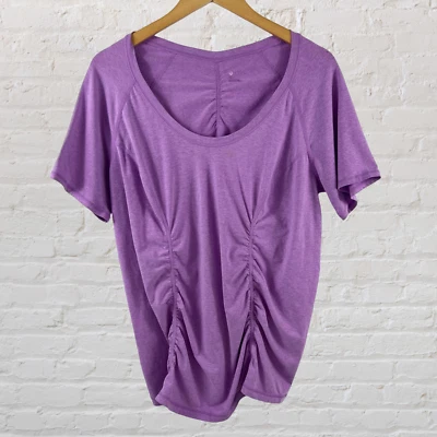 Zella Womens Size 1X Workout Top Lavender Heather Scoop Neck Ruching Workout Gym - Image 1 of 4