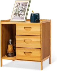 Mofish Bedside Table, Bamboo Nightstand with 3 Drawer, Modern Mini End Table - Picture 1 of 11