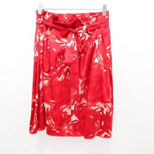 Theory Silk Skirt Womens 8 Red White Paperbag Waist Belted Stretch Pinwheel - Picture 1 of 6