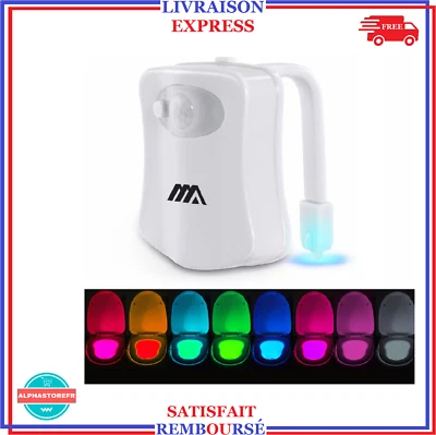 Lampe Toilette LED Détecteur de Mouvement Veilleuse 8 Couleurs Eclairage de WC - Photo 1/4